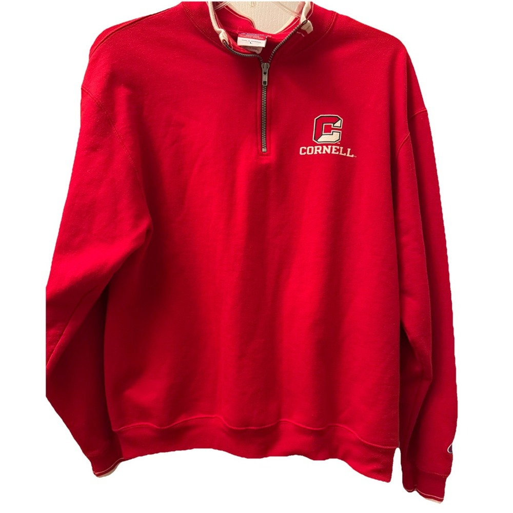 Cornell University Sweatshirt Large Red 1/4 Zip Pullover Jacket logo Champion